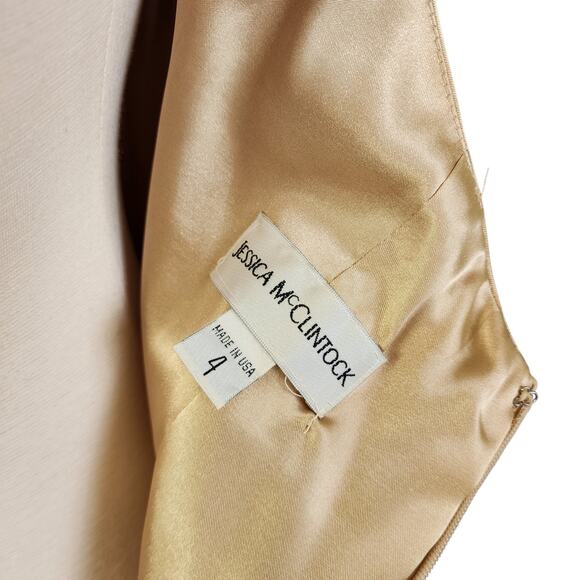 Jessica McClintock Womens Vintage Halter Dress Size 4 Gold Y2K Ruched Drop Waist - Picture 7 of 16